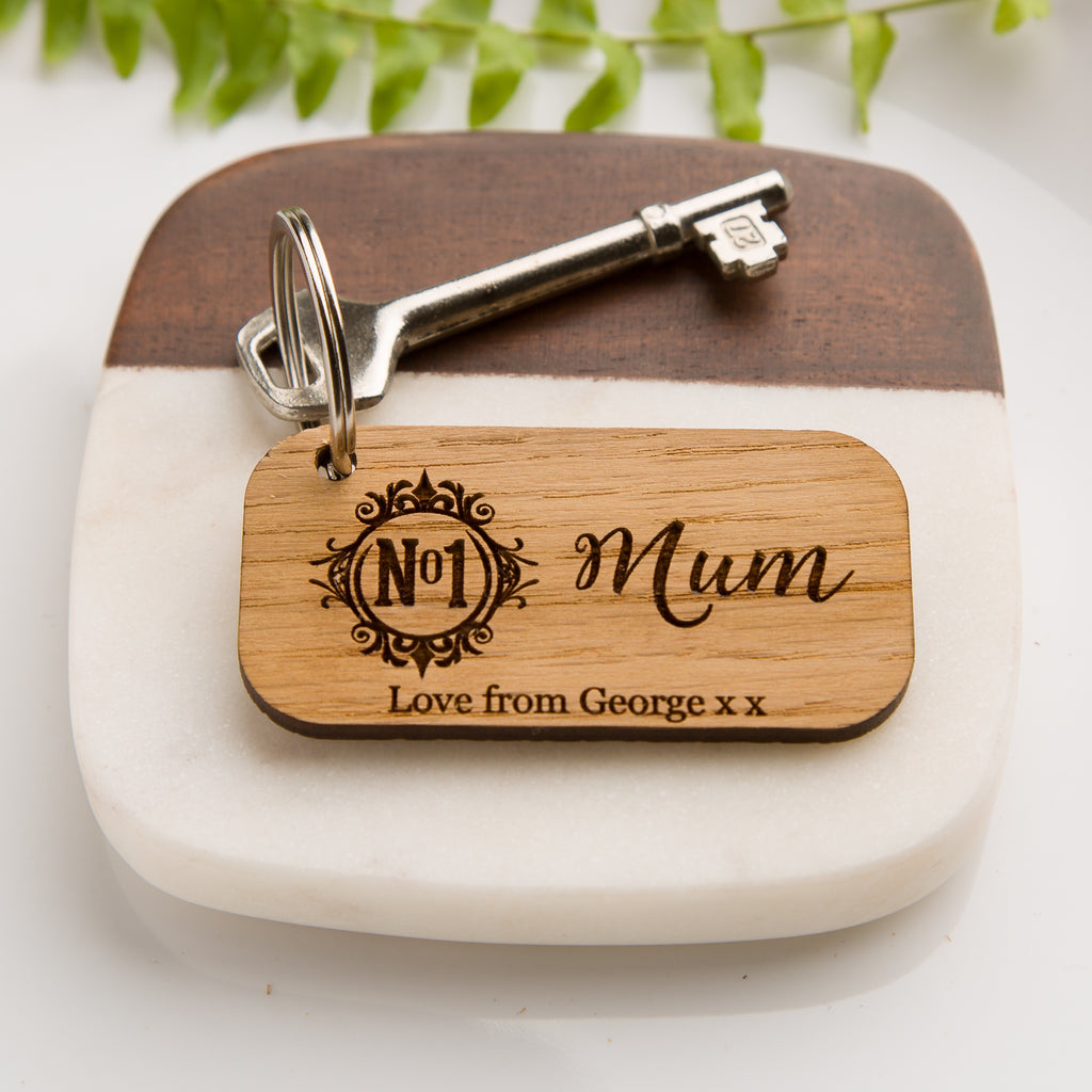 Personalised 'No 1 Mum' Wood Oak Keyring
