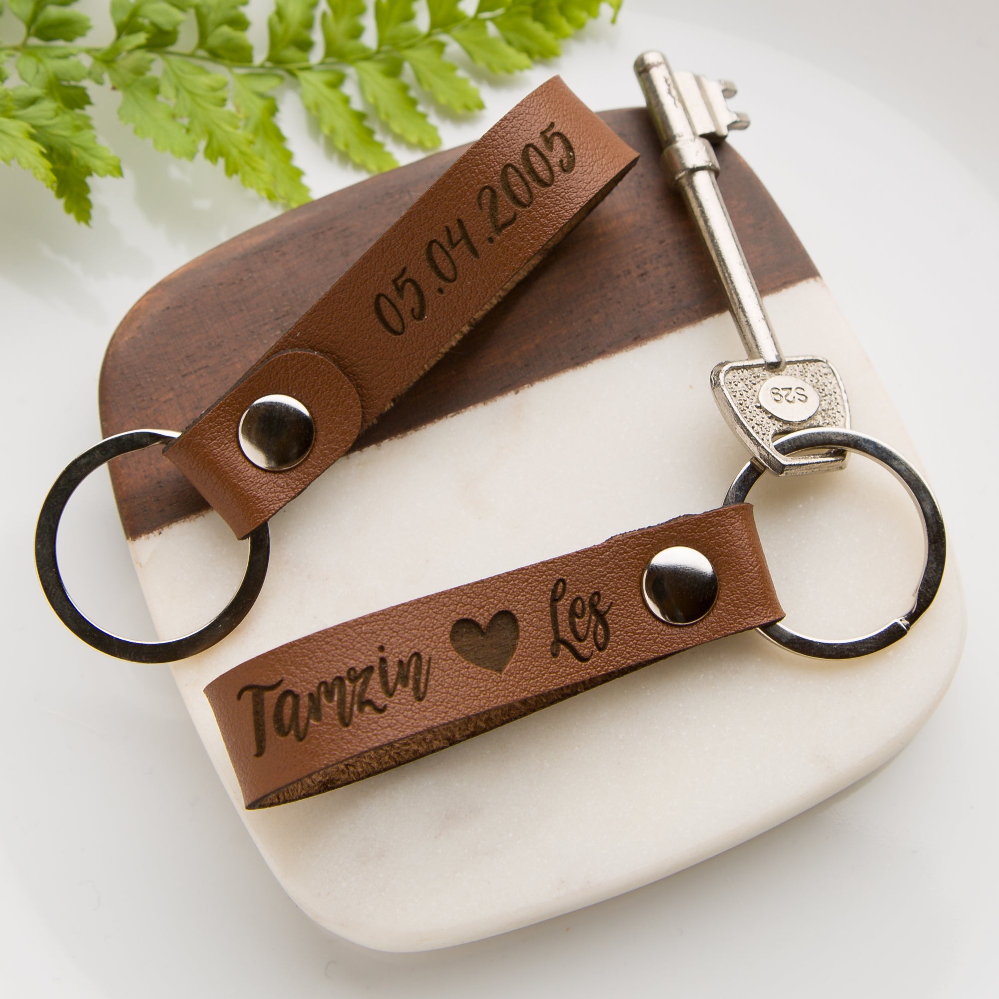 Personalised PU Vegan Leather Name And Heart Loop Keyring