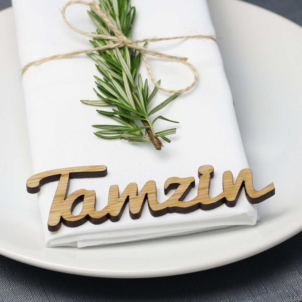 10 x Personalised Wooden Custom Wedding Table Place Name / Favour