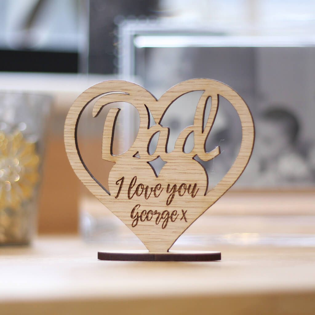 Personalised Dad Keepsake Wooden Ornament Sign Heart With Stand