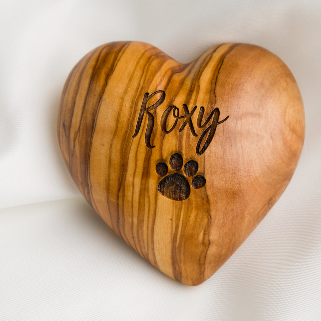 Pet Memorial Olive Wooden Heart, Dog or Cat Paw Print, Pet Sympathy