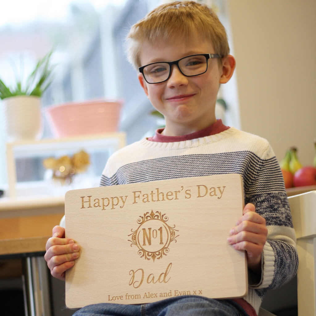 Personalised 'No 1 Dad' Monogram Engraved Wooden Chopping Board