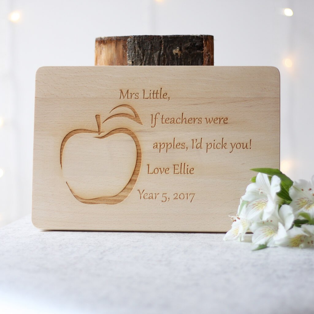Teacher's Gift Personalised Engraved Apple Wooden Chopping Board
