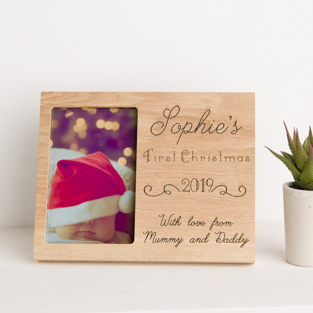 Personalised Baby's First Christmas Solid Oak Photo Frame