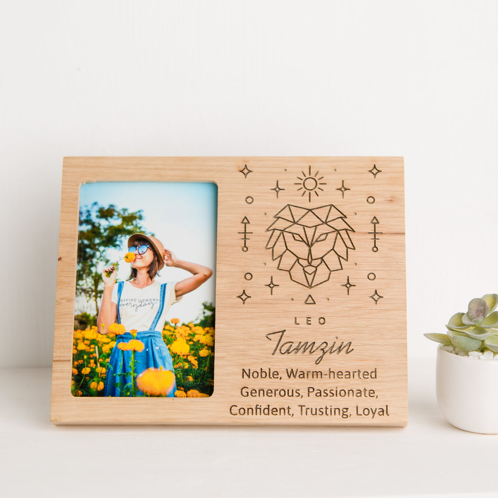 Personalised Zodiac For All Star Signs Constellation Solid Oak Photo Frame