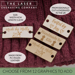 Personalised, Set of 10 Rectangle, Faux Leather, Sew On, Custom Handmade Tags, Knitting, Clothing / Crochet Tags