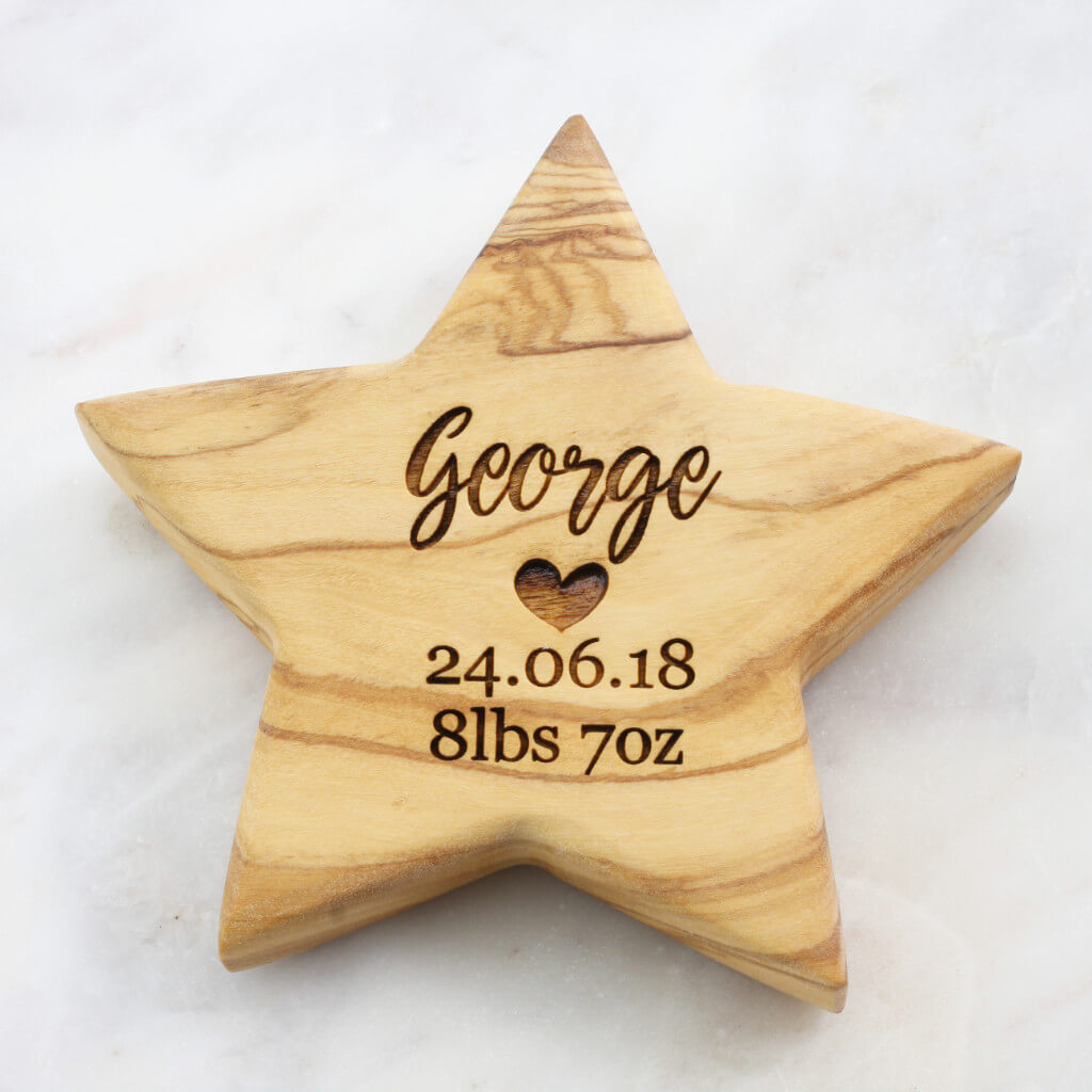 Personalised Olive Wood Christening Star