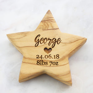 Personalised Olive Wood Christening Star