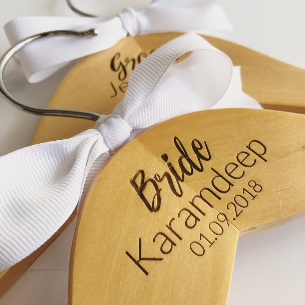 Personalised Wooden Wedding Dress Hanger  - Centre Design