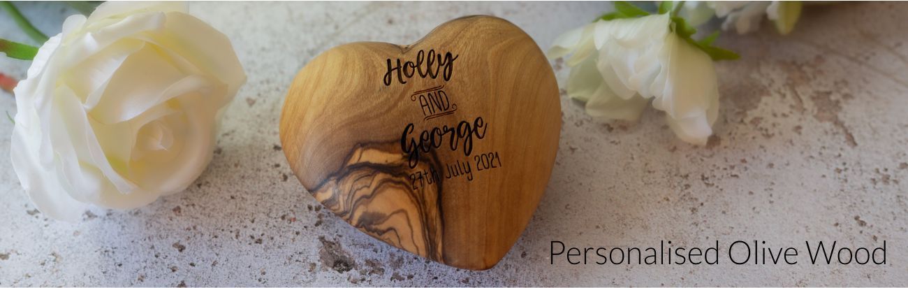 Personalised Gifts - Olive Wood Wedding Heart